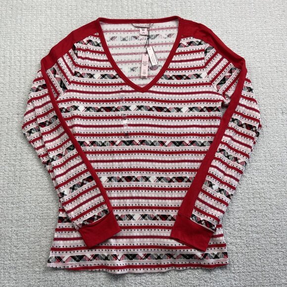 NWT Victoria's Secret Women Sleepwear Plaid Red V Neck Long Sleeve Pajama Top M - Picture 1 of 11